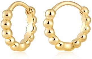 14K Gold Plated beaded Huggie Hoop Earrings for Women, 8MM