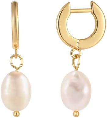 14K Gold Plated Big Pearl Drop Earrings for Women