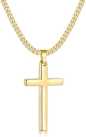14K Gold Plated Cross Necklaces for Man, Medium Pendant