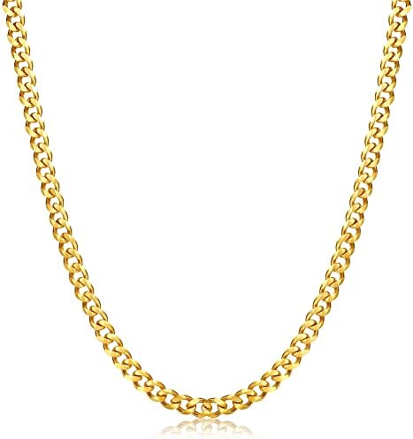 14k Gold Plated Cuban Link Chain for Men, 5mm 18 Inch