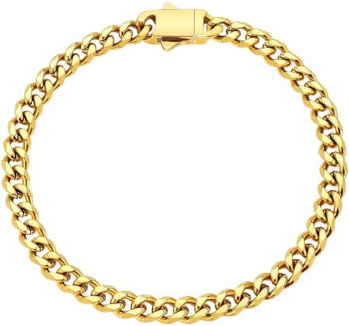 14K Gold Plated Cuban link Mens Bracelet, 5mm Width 7.1" Length