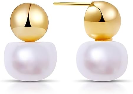 14K Gold Plated Pearl Earrings for Women