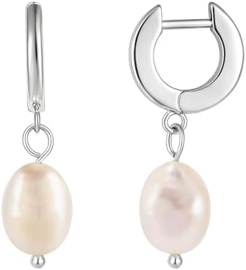 14K White Gold Plated Big Pearl Drop Earrings for Women