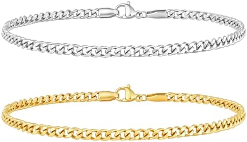 2 Pcs Anklets for Women, Gold and Silver Stackable Jewelry