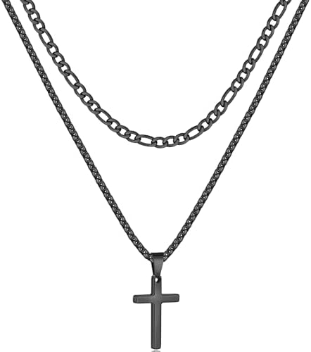 2 Pcs Cross Necklace Chain for Men, Black Chain 20-22"