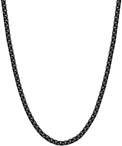 2mm Black Box Chain for Men, 28 Inches