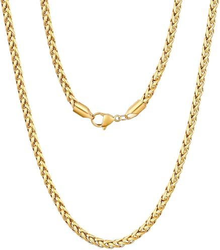 3mm 14K Gold Plated Wheat Chain for Men, 18 Inches