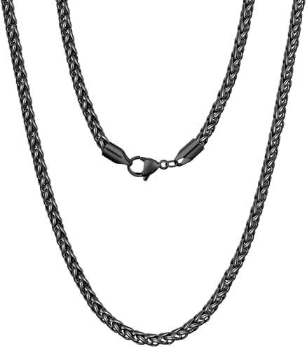 3mm Black Wheat Chain for Men, 18 Inches
