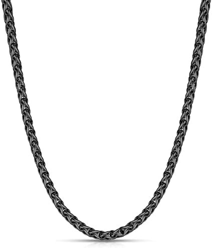 3mm Black Wheat Chains for Men and Women, 20 Inch