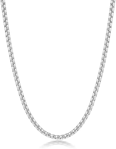 4mm Silver Tone Box Chain for Men, 24 Inches