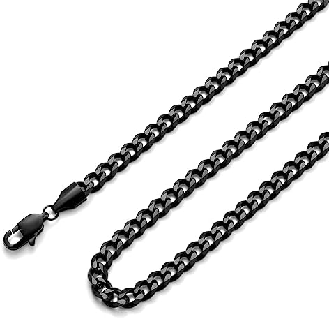 5mm Black Cuban Link Chains for Men Women, 20 Inches