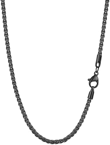 Black Chain Necklace for Men, 2.2mm Mens Necklace Chain