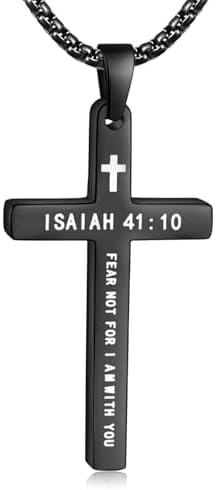 Black Cross Necklace for Men, ISAIAH 41:10