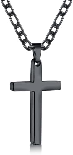 Black Cross Necklace for Men with Small Pendant, 16 Inches