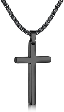 Cross Necklace for Men with Medium Pendant, Black 22 Inches
