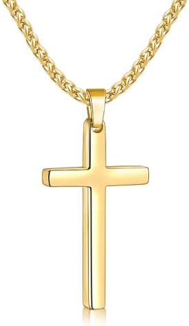 Cross Necklace for Men with Medium Pendant, Golden 18 Inches