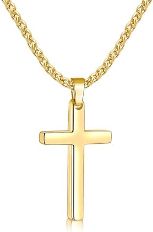Cross Necklace for Men with Small Pendant, Golden 20 Inches