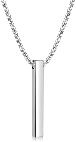 Pendant Necklace for Men, Rectangular Pierced Necklace 20Inch