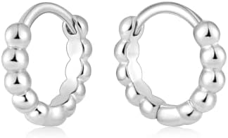 Silver Tone beaded Huggie Hoop Earrings for Women, 8MM
