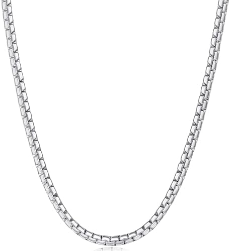 Silver Tone Box Chains for Men, 3mm Stainless Steel Chain Necklace