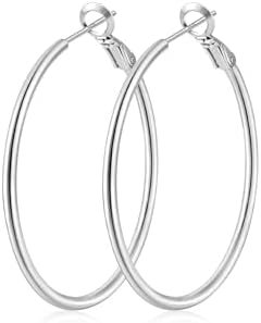 Silver Tone Hoop Earrings for Women, Medium 40mm
