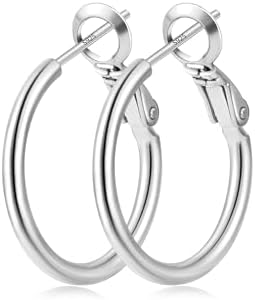 Silver Tone Hoop Earrings for Women, Small 20mm